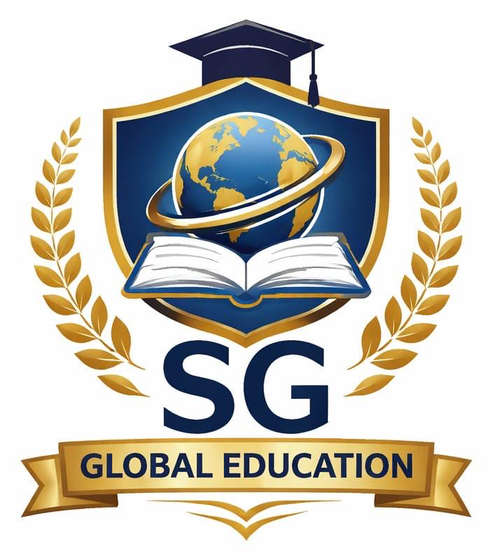 SG Global Education crest: a globe and open book on a shield, with a graduation cap and laurels